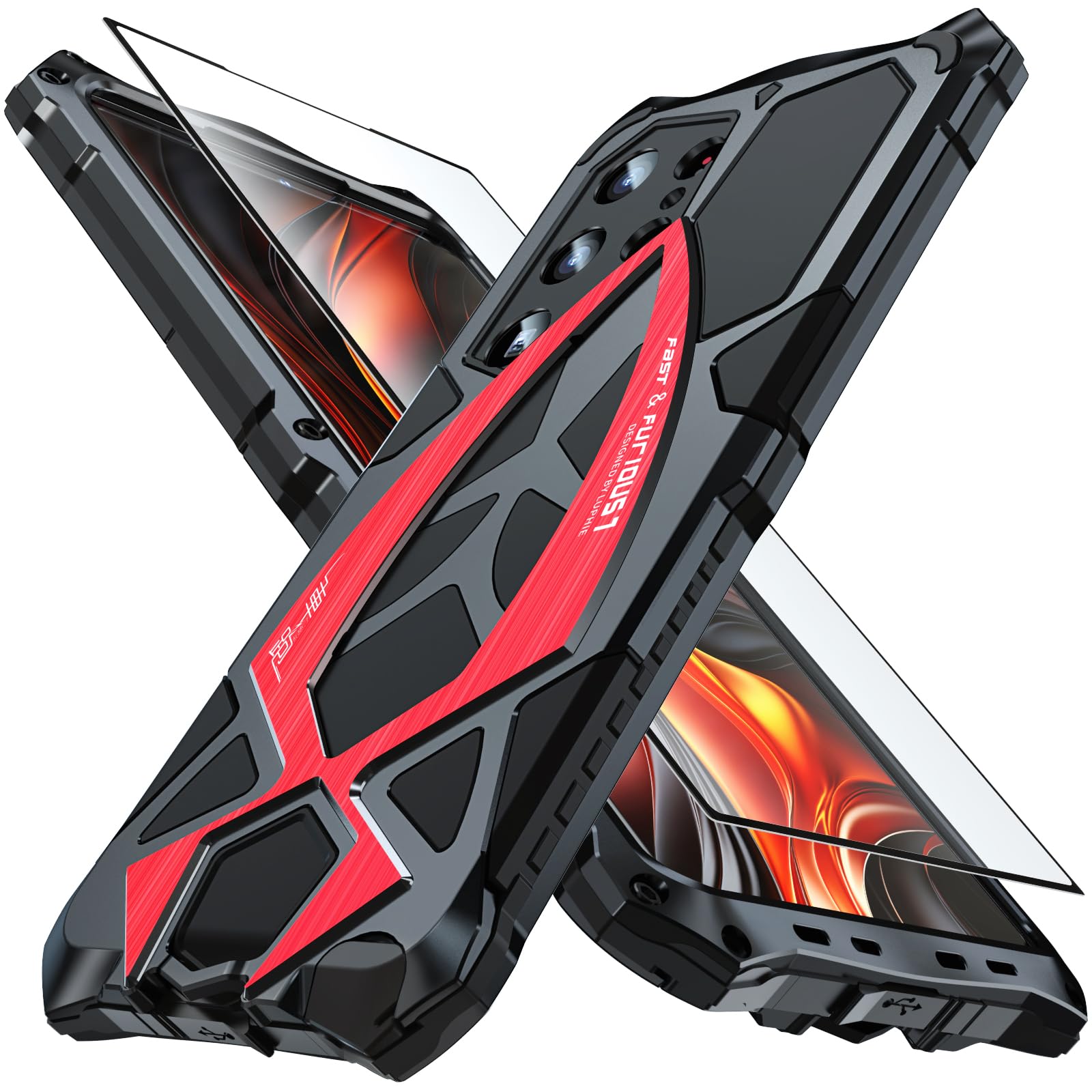 KumWum Armor Phone Case for Samsung Galaxy S25 Ultra Military Grade Drop Protection Cover S25Ultra 5G Heavy Duty Hybrid Metal Bumper Built-in Silicone