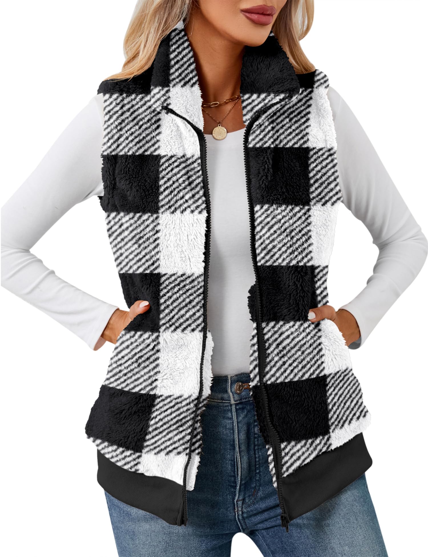 IECCP Teddy Fleece Weste Damen Warme Ärmellose Weste für Herbst und Winter Teddyjacke Lässig und leicht Damenweste Herbstmantel mit Stehkragen
