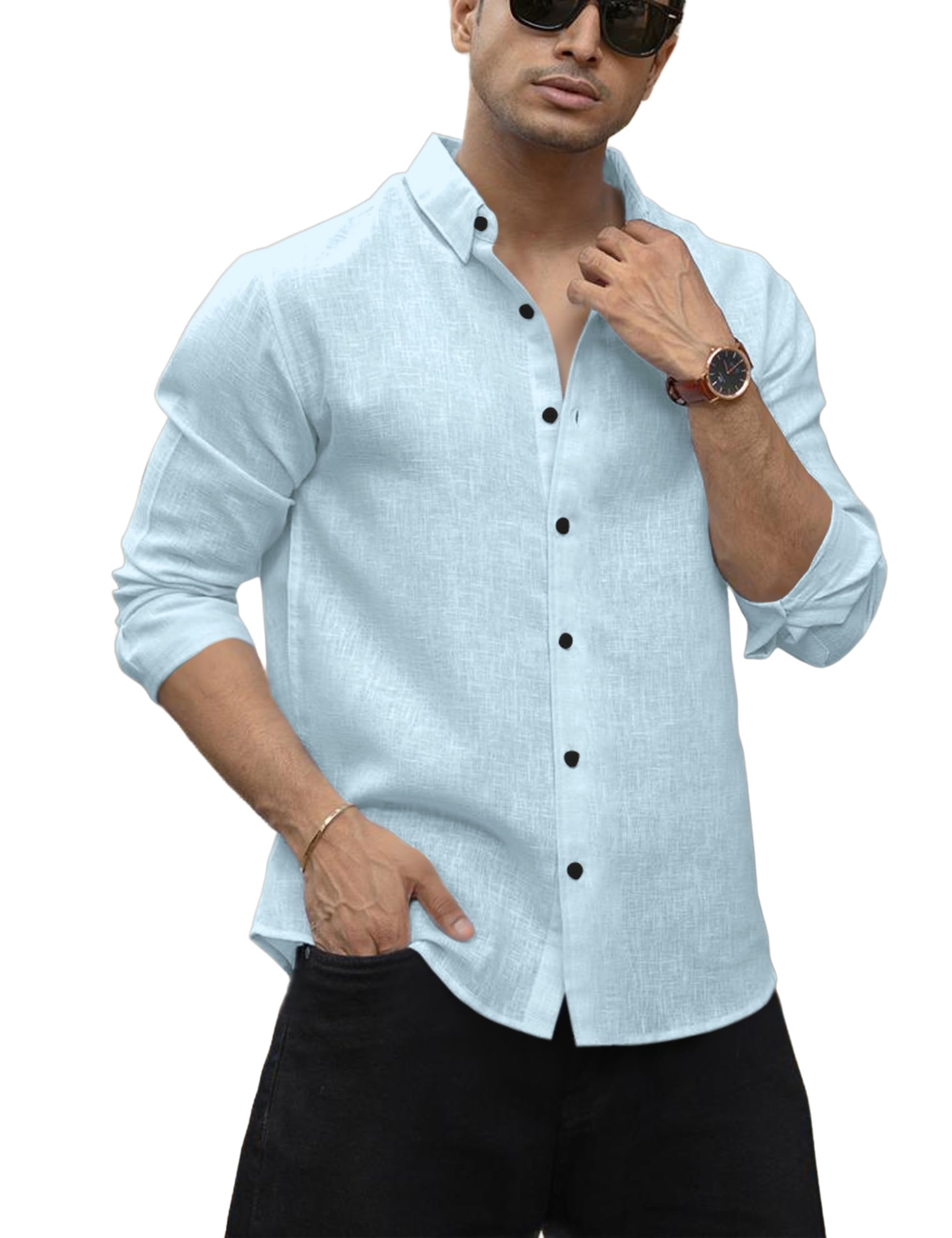 NexaFlair Men's Shirt Regular Fit Solid Pattern Linen Cotton with Long Sleeve Collared Neck Standard Length and Button Down Closure Type | Mens Casual Shirts | Man's Formal Shirts discount deal
