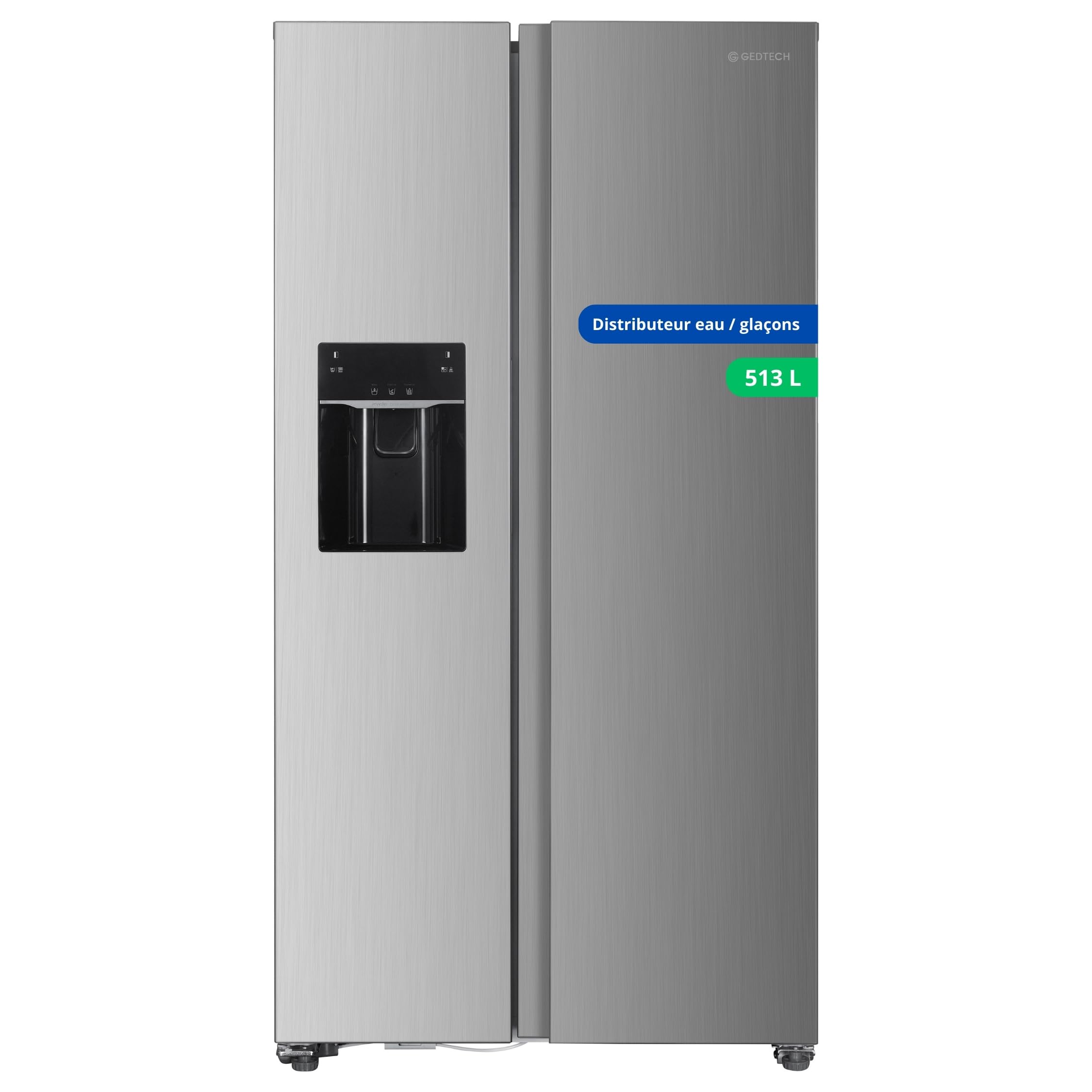 GEDTECH - Refrigerador americano GSBSA513IX Side by Side 513L - Dispensador de agua y máquina de hielo automático - Acero inoxidable