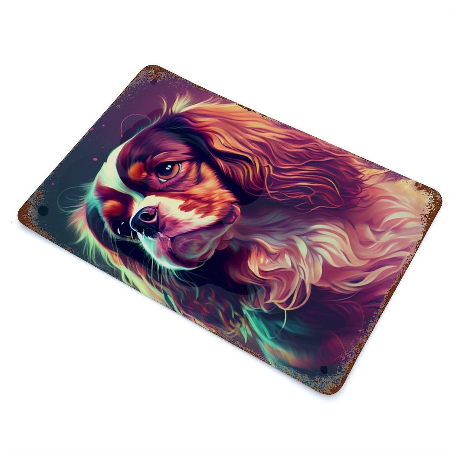 Cavalier King Dog Colorful Vintage Rust Metal Sign 11.8"x7.9", Classic Wall Plaque for Basement, Hobby Room And Garage Decor