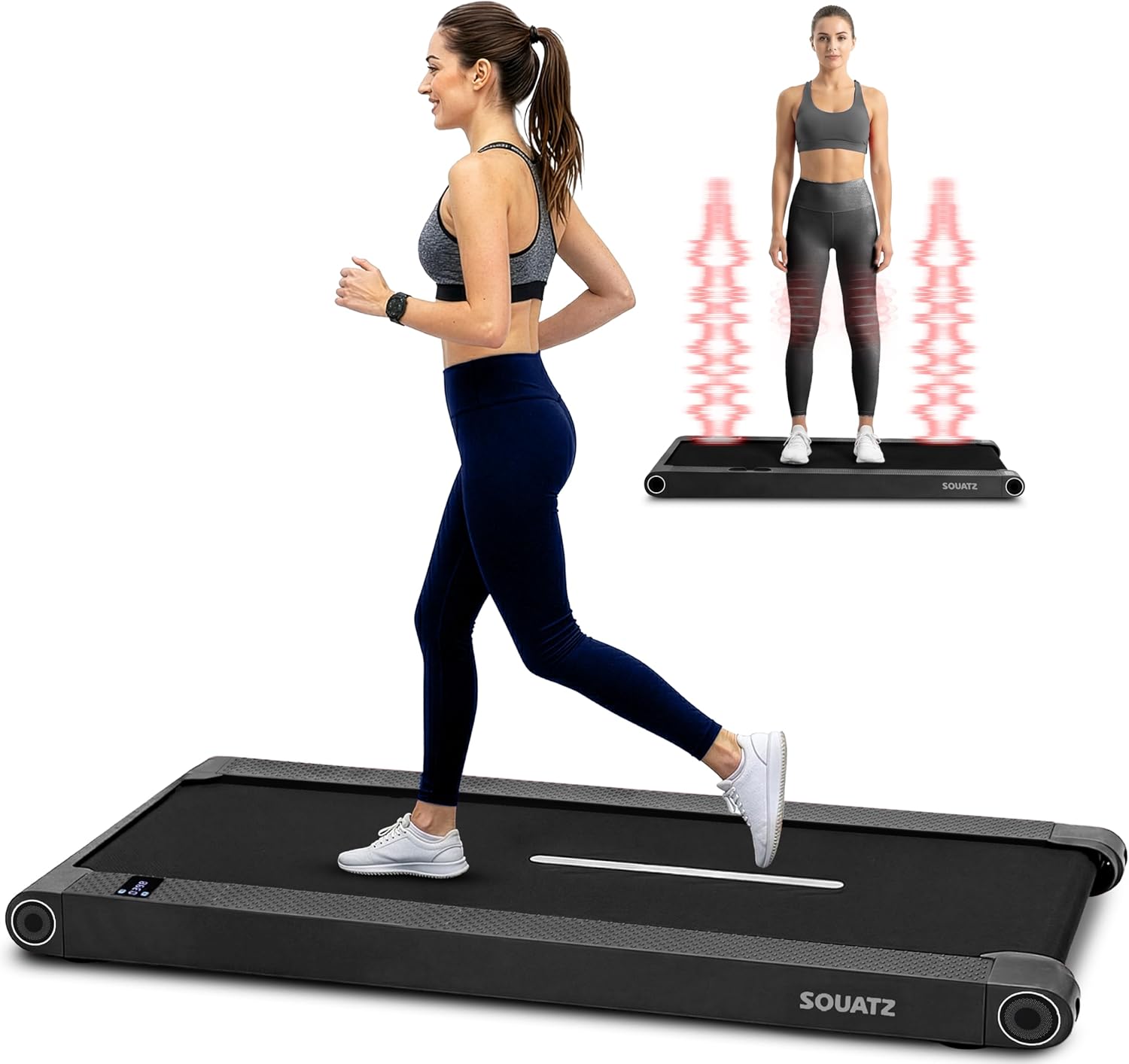 Squatz 2-in-1 Walking Pad Treadmill with Vibration Plates, Compact Under Desk Walking Pad with Remote Control, LED Display, Non-Slip Belt, Quiet 1.0HP Motor for Home or Office Workout