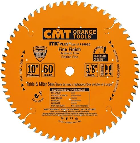 CMT P10060 ITK Plus Hoja de sierra de acabado, 10 x 60 dientes, 10 ATB+cizalla con orificio de 58 pulgadas