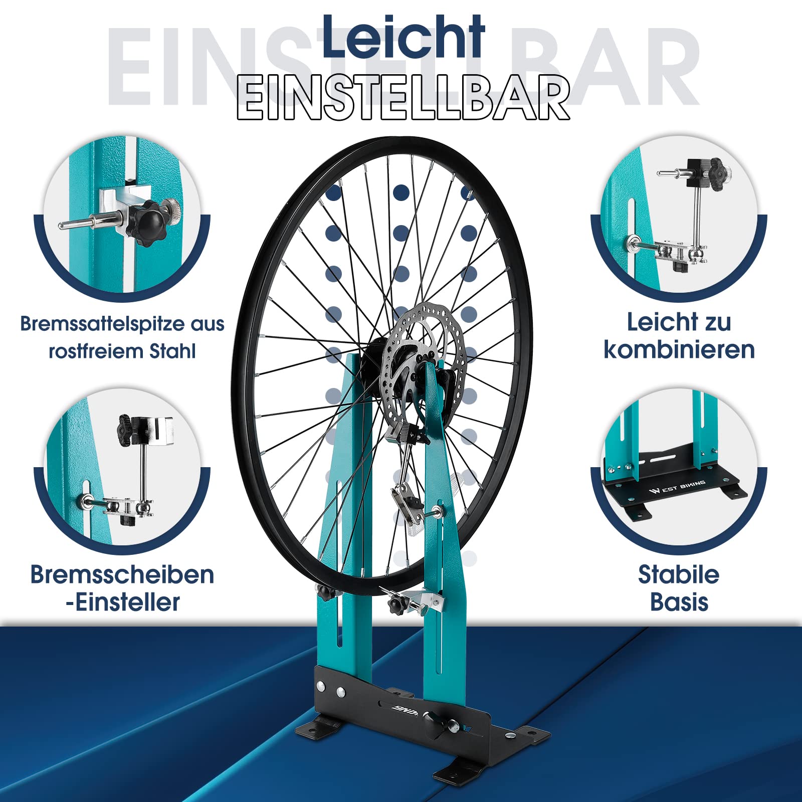 West Biking Zentrierständer Fahrrad 16-29” - Abnehmbarer Fahrrad Zentrierständer Felgen Zentrierwerkzeug mit Speichenschlüssel, Fahrrad Radausrichtung Reparaturwerkzeug für Heimmechaniker