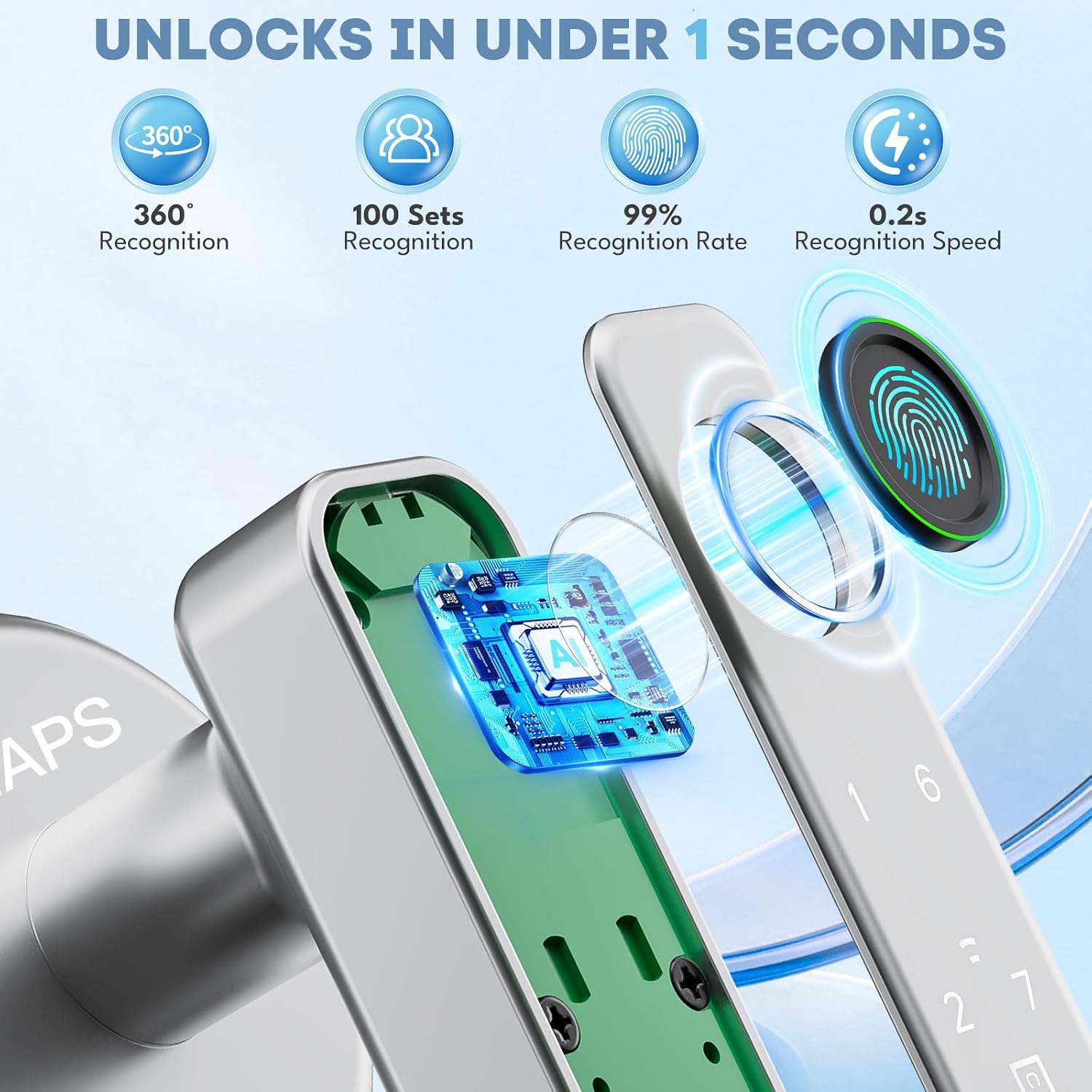 Fingerprint Door Lock, Door Locks for Bedroom, Keyless Entry Door Knob with Handle,Generate Passcode Remotely-Smart Door Lock for Apartment, Office (Silver 01) thumbnail