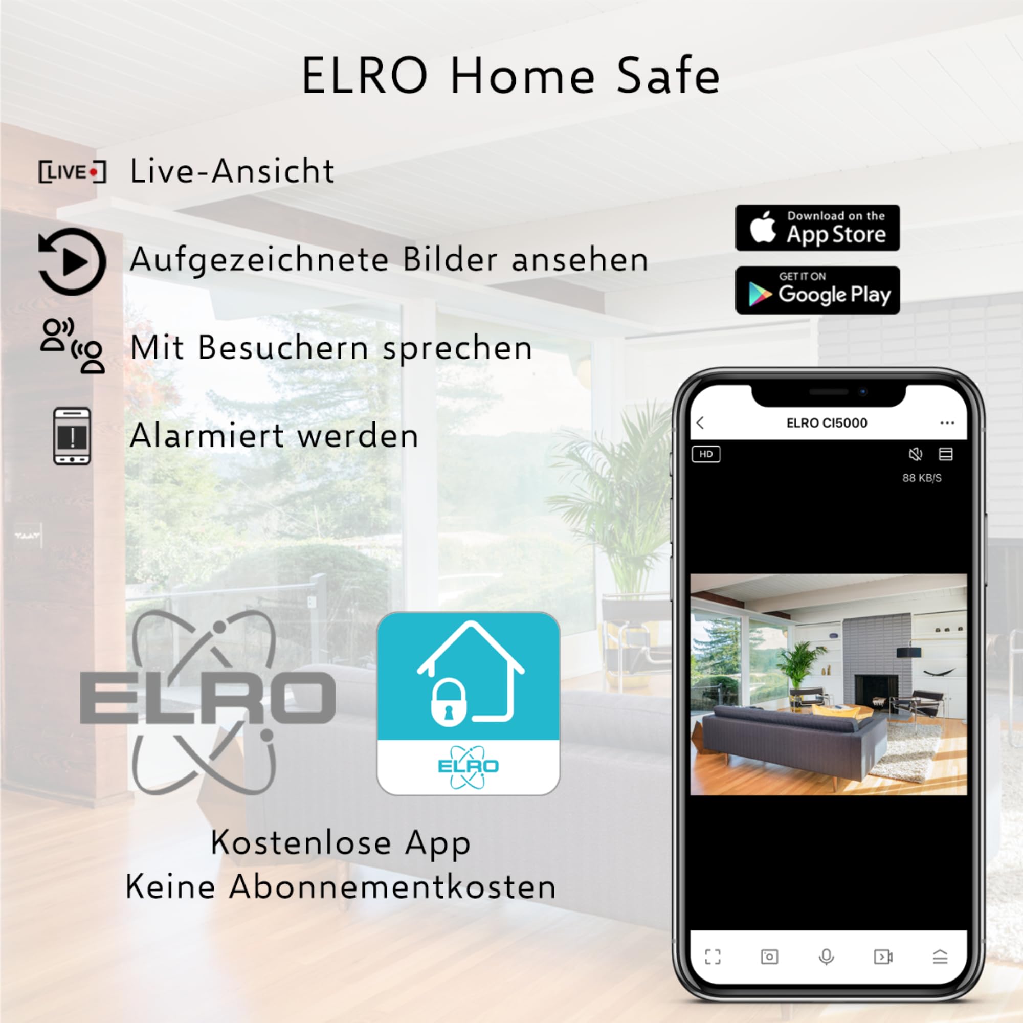 ELRO CI5000 Innen WiFi IP Überwachungskamera mit Bewegungssensor und Nachtsicht - Full HD 1080P Überwachungskamera mit Sirene