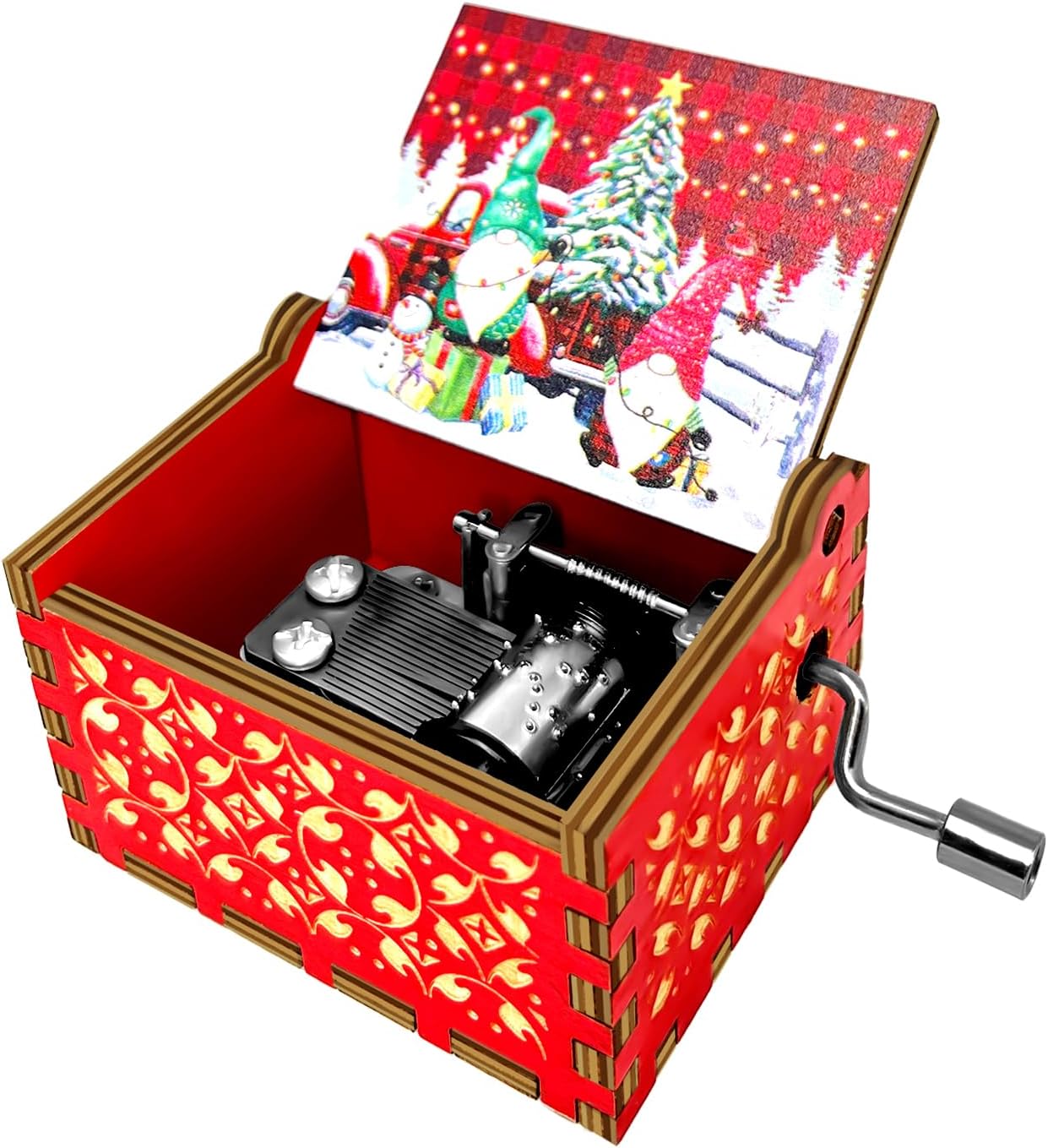 AOCEAN Christmas Music Box Hand Crank Music Box Wooden