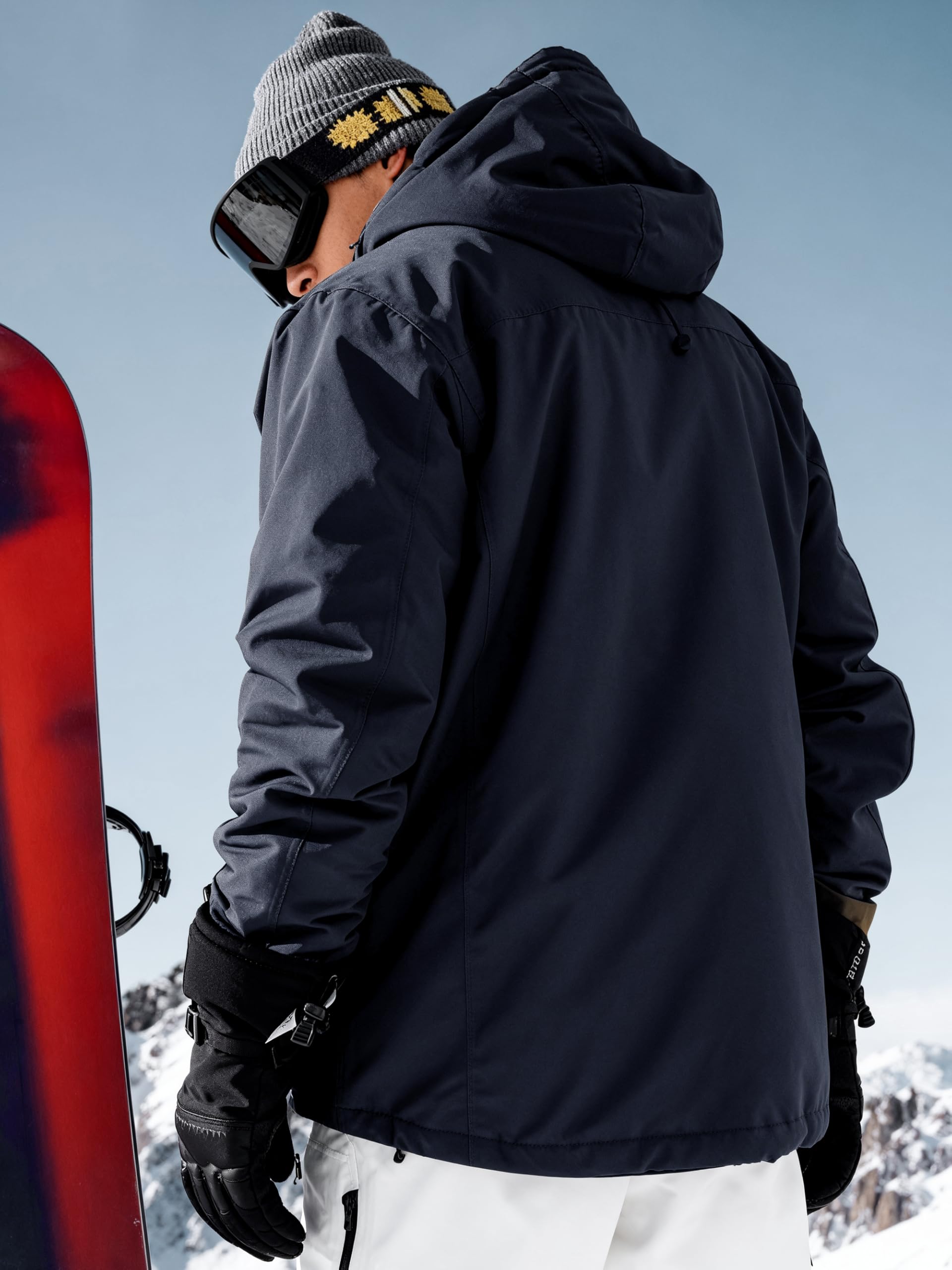 FREE SOLDIER Veste de ski imperméable pour homme avec doublure en polaire, col neige chaud pour l'hiver avec capuche et coutures entièrement étanches