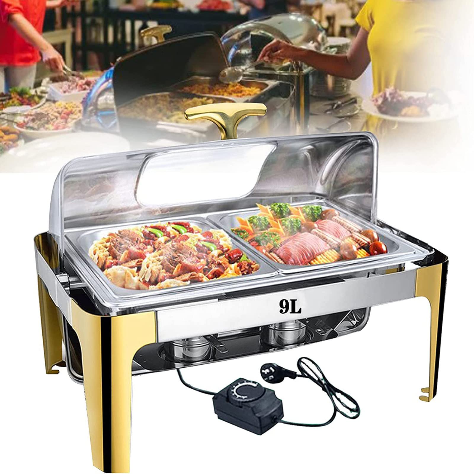 Chafing Dish 2 Pièces En Inox 9L - Chauffe-plat Buffet Pour Mariage, Fêtes - Acier Inoxydable - Design élégant Argent