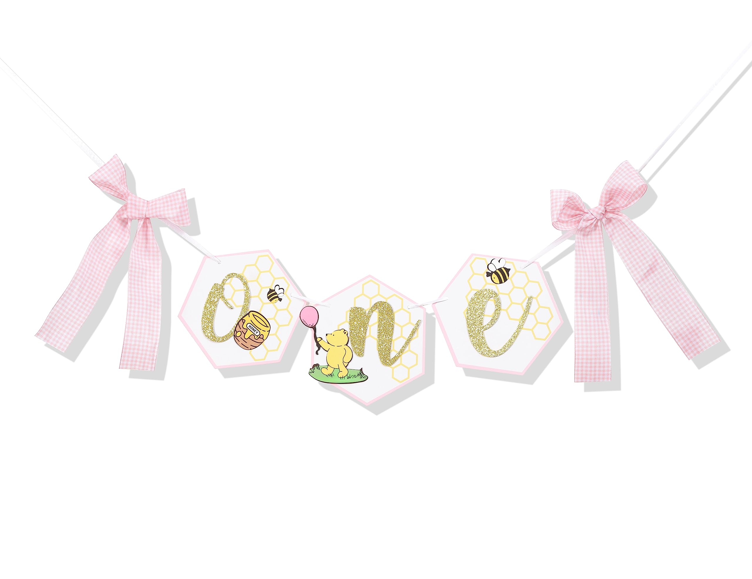Winnie Puuh Banner Zum 1. Geburtstag – Stuhlbanner 203 Cm, Pink-gold, Für Hochstuhl-Deko & Fotos