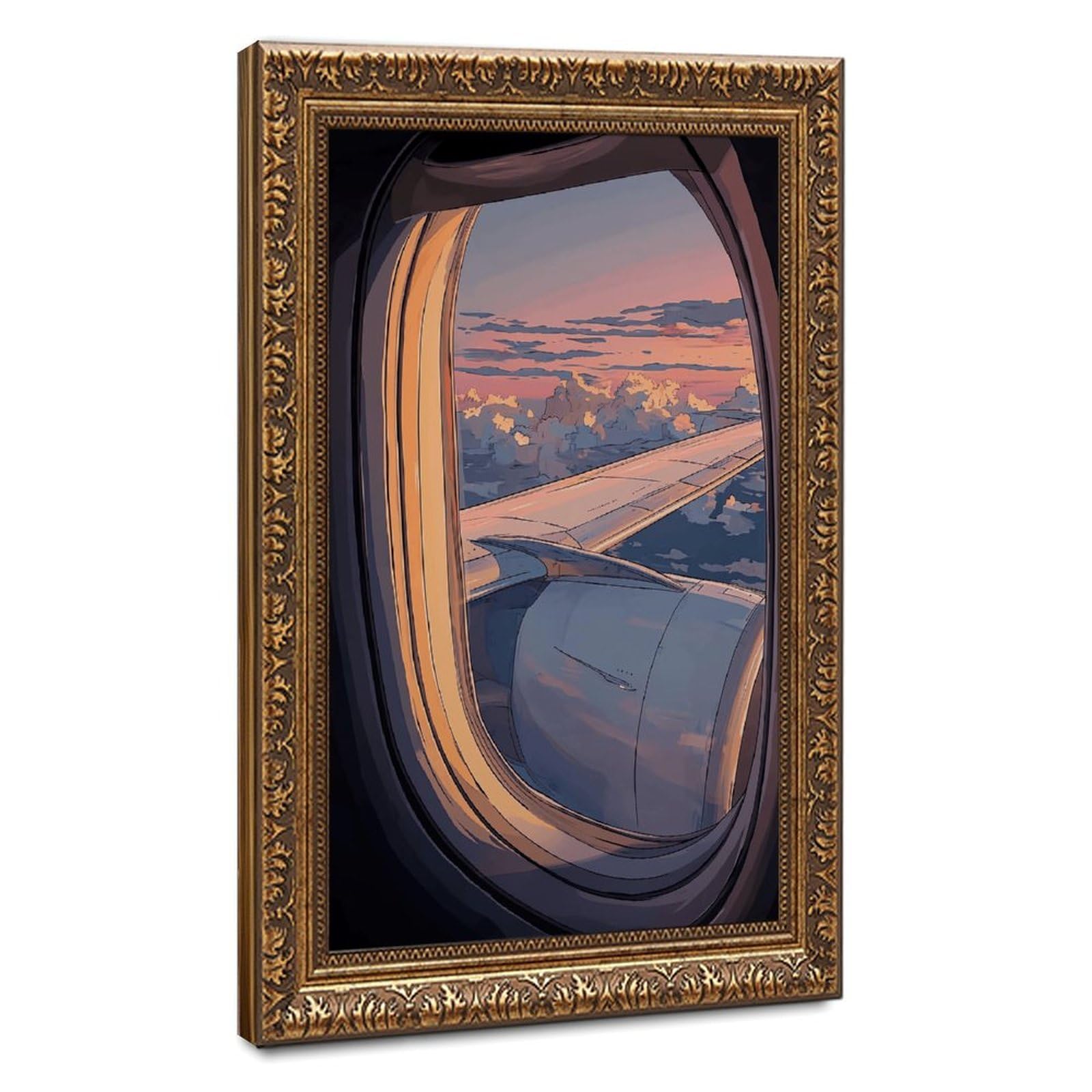 AYINUER Airplane Window Sunset Cloud View Poster Canvas Poster for Bedroom Decor Gift