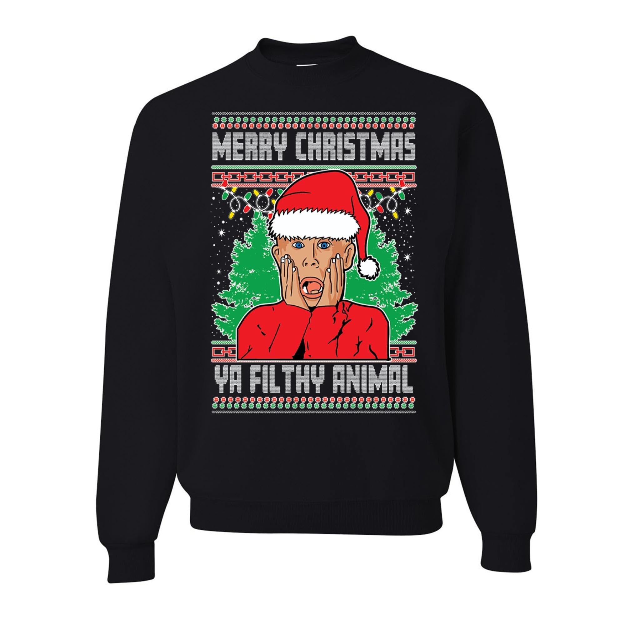wild custom apparelMerry Christmas Ya Filthy Animal Ugly Christmas Sweater Crewneck Sweatshirt