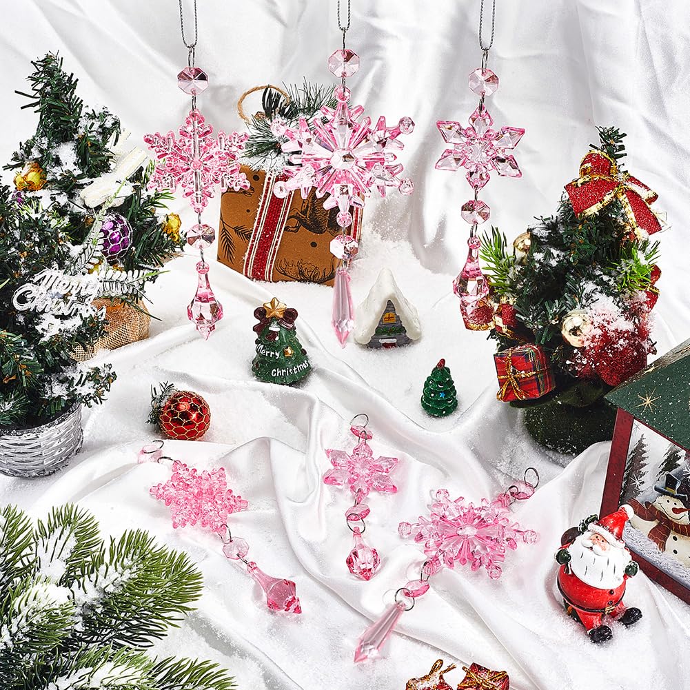 15 Stück 3 Stile Christbaumschmuck Aus Kristall Rosa Acryl Schneeflocken Ornamente Weihnachtskristall Schneeflocken Dekoration Für Weihnachtsbaum Winterwunderland Dekor Party Hochzeitsfeier