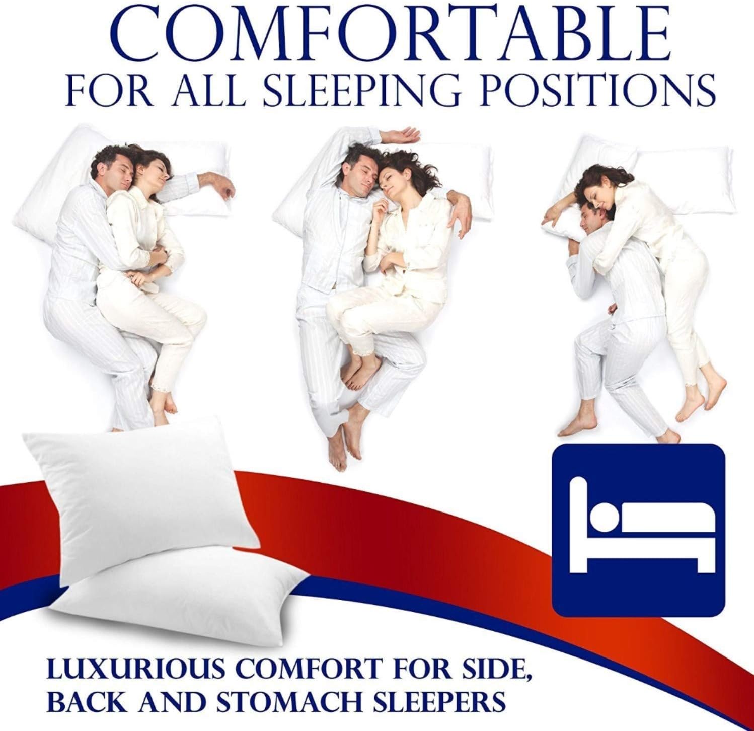 White Classic Bed Pillows for Sleeping | Down Alternative Luxury Hotel Pillow | 2 Pack | Standard Size