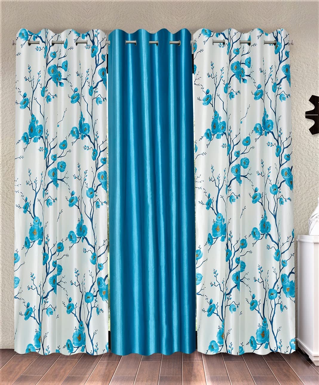 Fashion String 3 Pieces 3D Tulips Eyelet Polyester Window Curtains - 5 Feet, Aqua-image-27