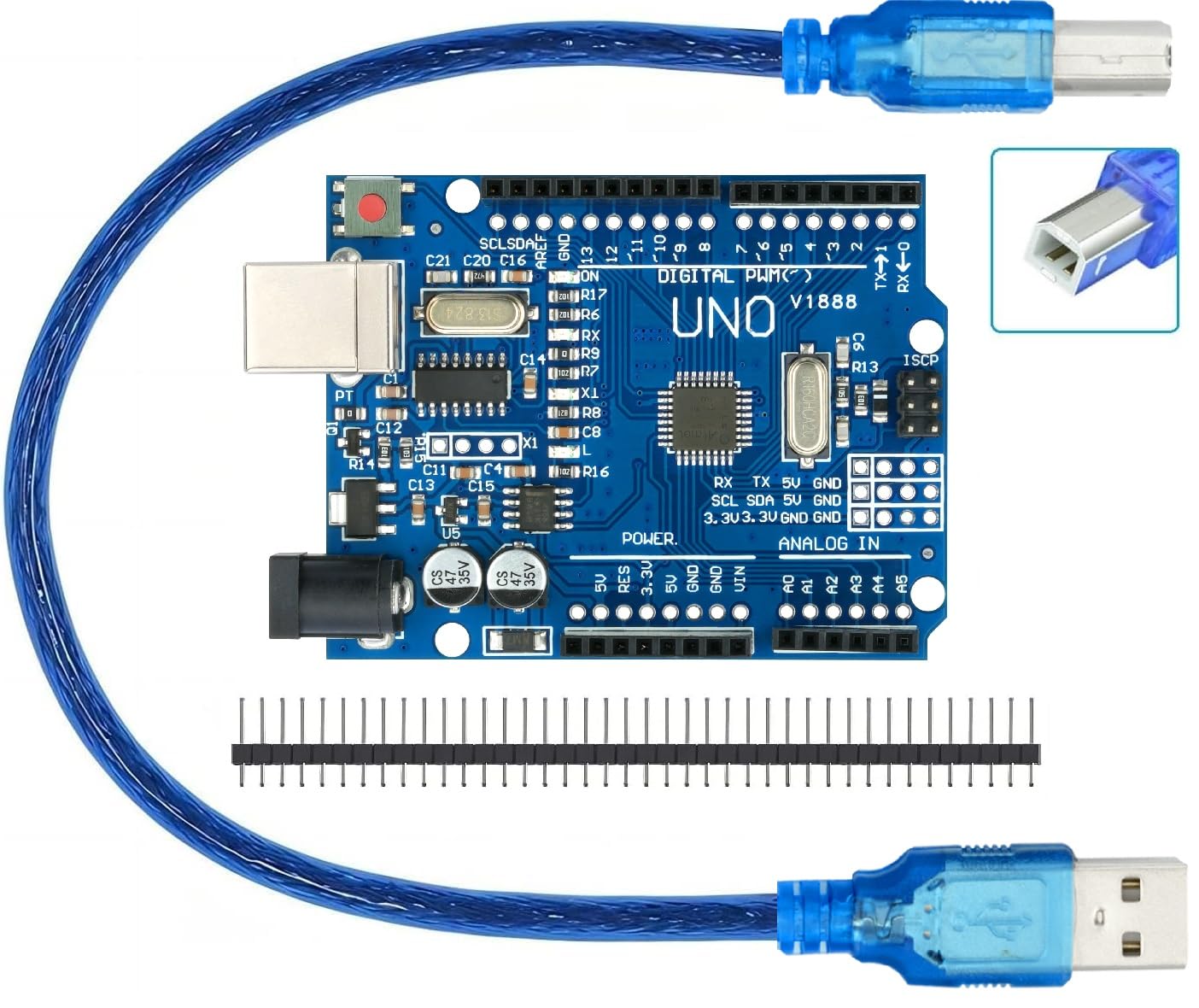 WWZMDiBUNO R3 Board Compatible with Arduino IDE ​​with USB Cable and 2.54mm Straight Pin Header ATmega328P