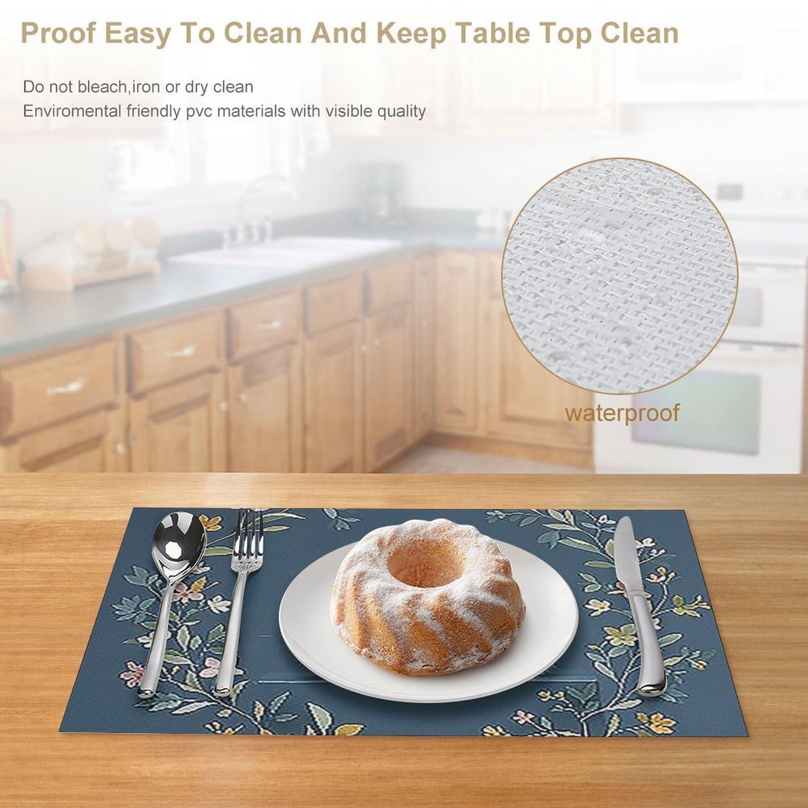Set di 6 tovagliette all'americana in PVC, lavabili, resistenti al calore, antiscivolo, impermeabili, per interni ed esterni, tavolo da pranzo, cucina, vacanze e feste