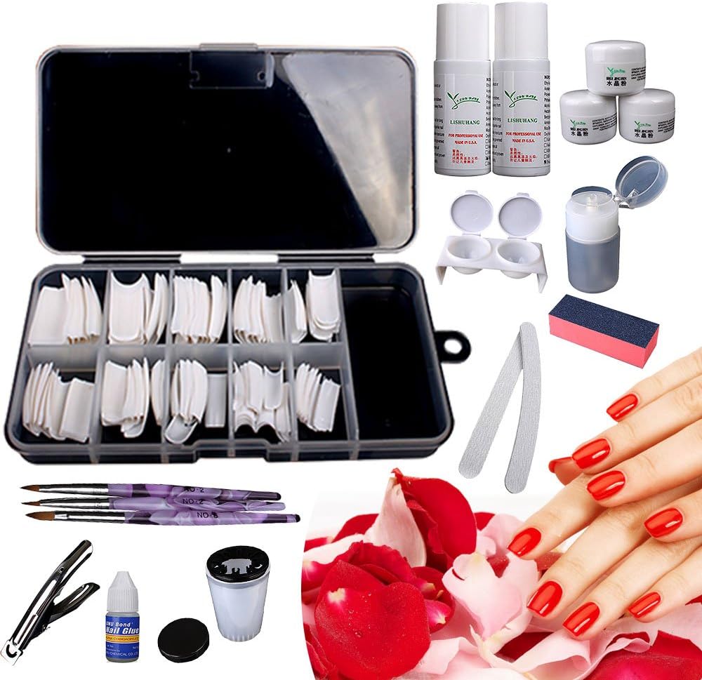 Easy DIY SALON Manicure Kit Nail Brush Tips Acrylic Powder Polisher False Nail Pliers Forms Full Set NEW