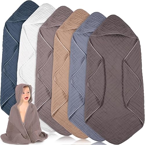 Peryiter 6 toallas de muselina con capucha para bebé, 32 x 32 pulgadas, toalla de baño de algodón para recién nacidos, mantas absorbentes unisex