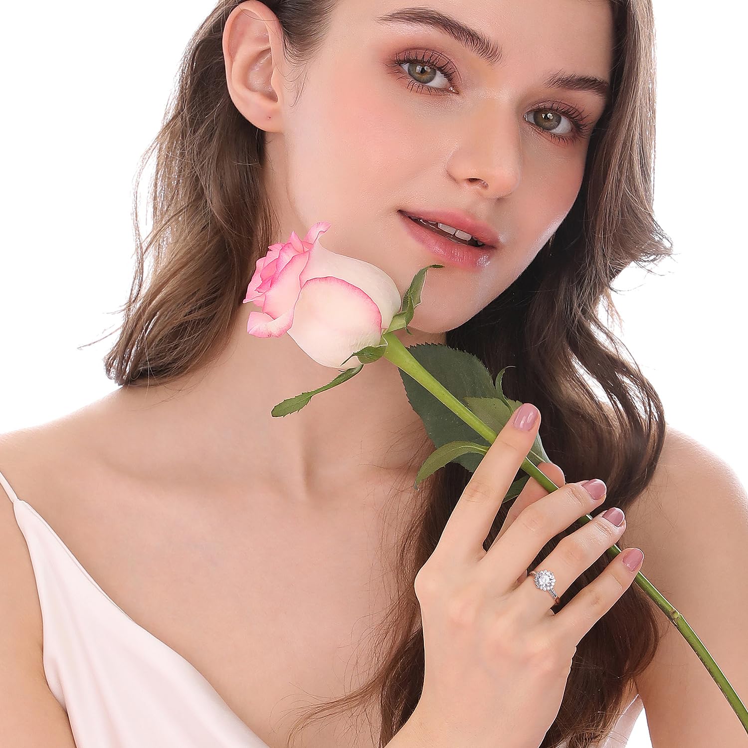 Anillo de Compromiso Meissa de 0.95 Ct con Corte Redondo para Mujeres, Anillo de Boda de Plata de Ley, Anillo de Compromiso Falso, Banda de Anillo de Promesa para Boda y Aniversario