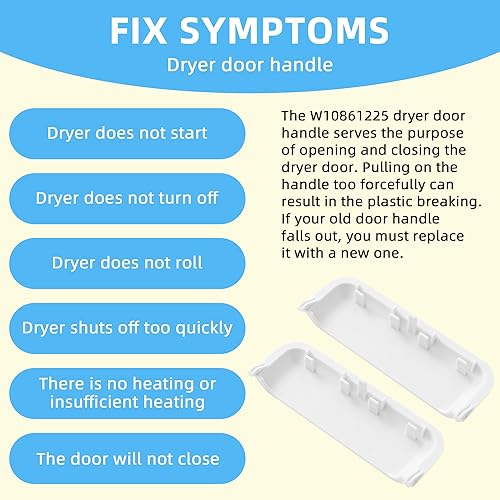 Miniatura 4 de AMI PARTS W10861225 W10714516 Manija de puerta irrompible 2 piezas de repuesto para secadora que reemplaza W10861225VP AP5999398 PS11731583