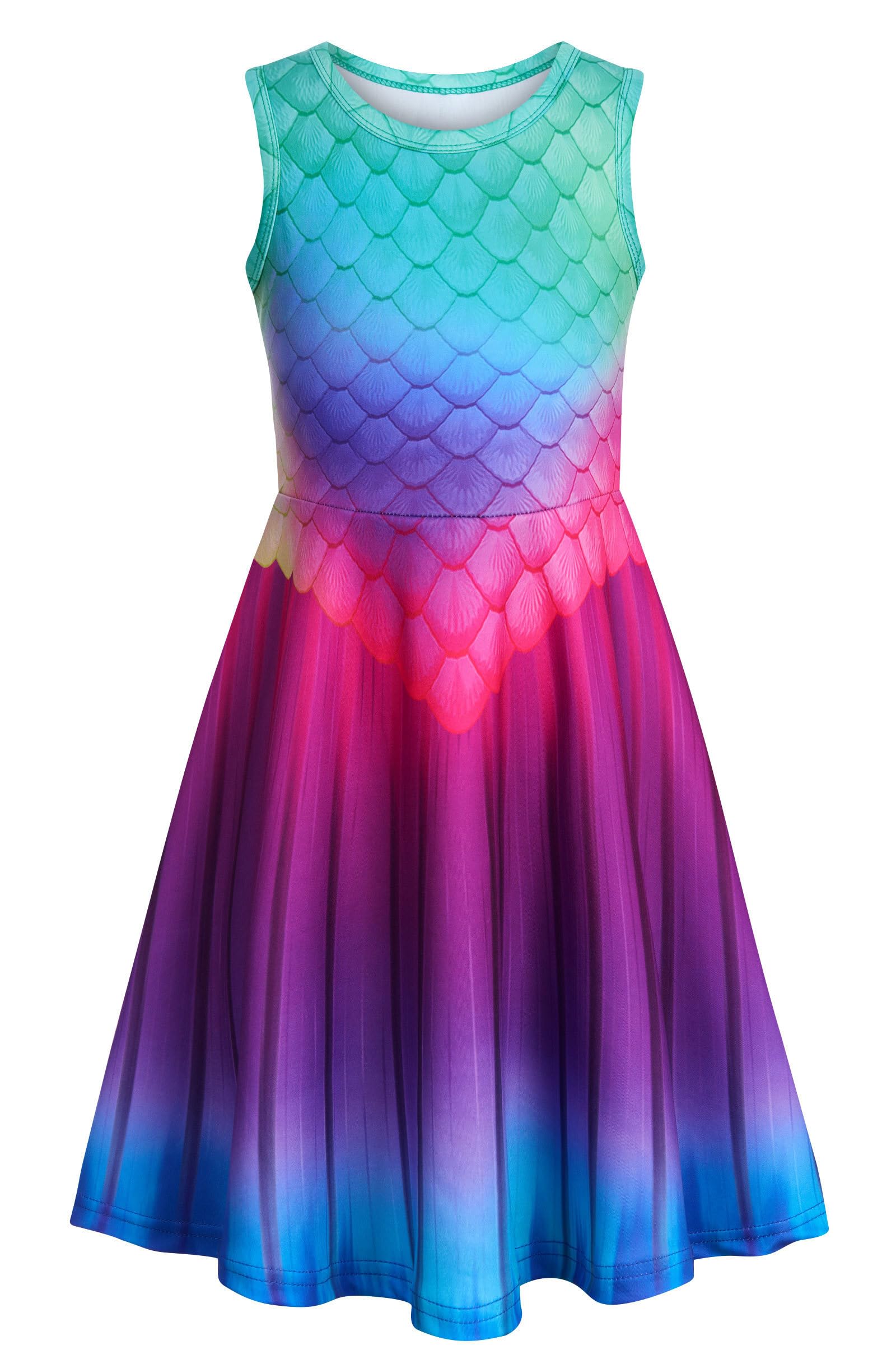 AIDEAONE Mädchenkleid Schmetterling A-Linie Ärmelloses Sommerkleid Buntes Kleid 4-12 Jahre