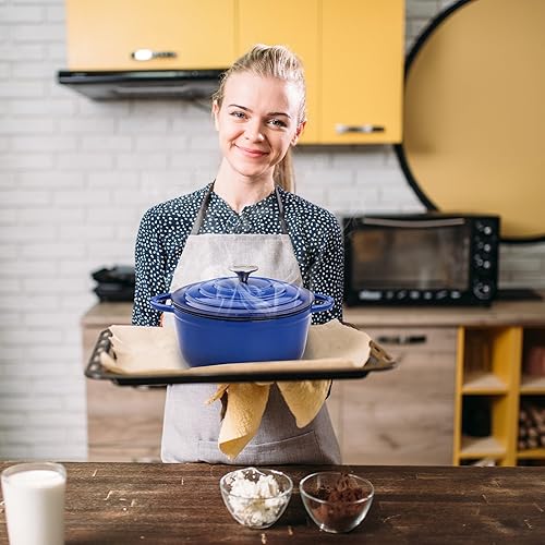 Miniatura 6 de Horno holandés de hierro fundido esmaltado de 4.5 cuartos de galón con tapa, horno holandés redondo grande de doble asa, olla redonda clásica para