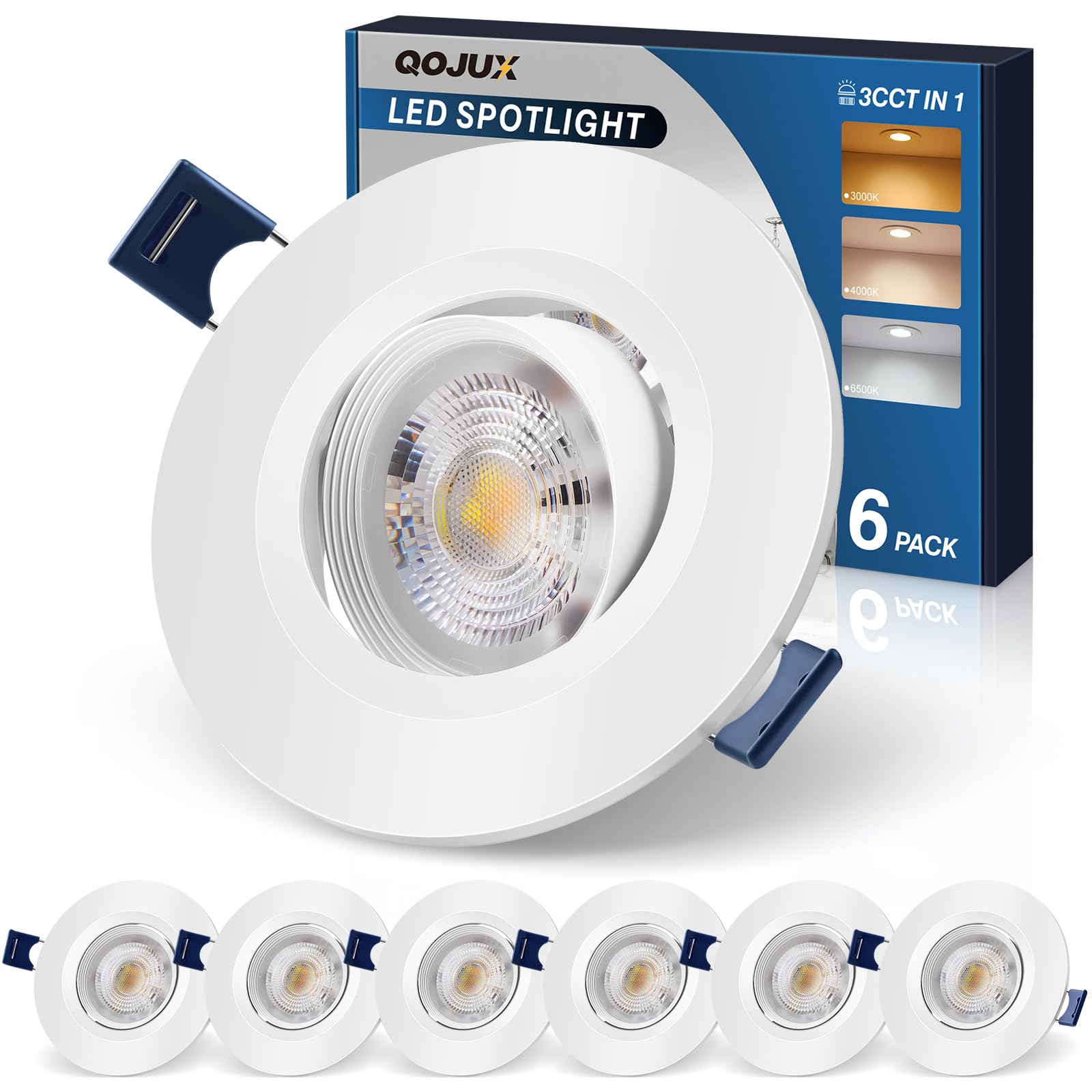 QOJUX LED Spots 230V 5W IP44, Flach LED Einbaustrahler Schwenkbar 500LM, Warmweiß Neutralweiß Kaltweiß Deckenspots Einbauleuchten, 64–80mm Lochmaß Deckenstrahler für Badezimmer Küche, 6er Set