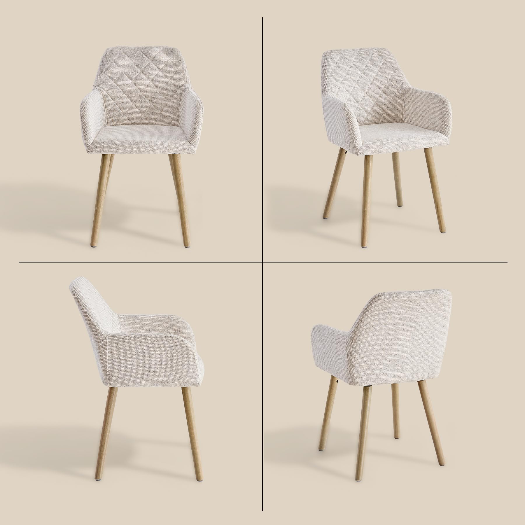 GrandCA HOME Juego de 4 Sillas de Comedor con Brazos, Silla de Lino con Patas de Madera, Asiento Tapizado de Estilo Moderno, Beige