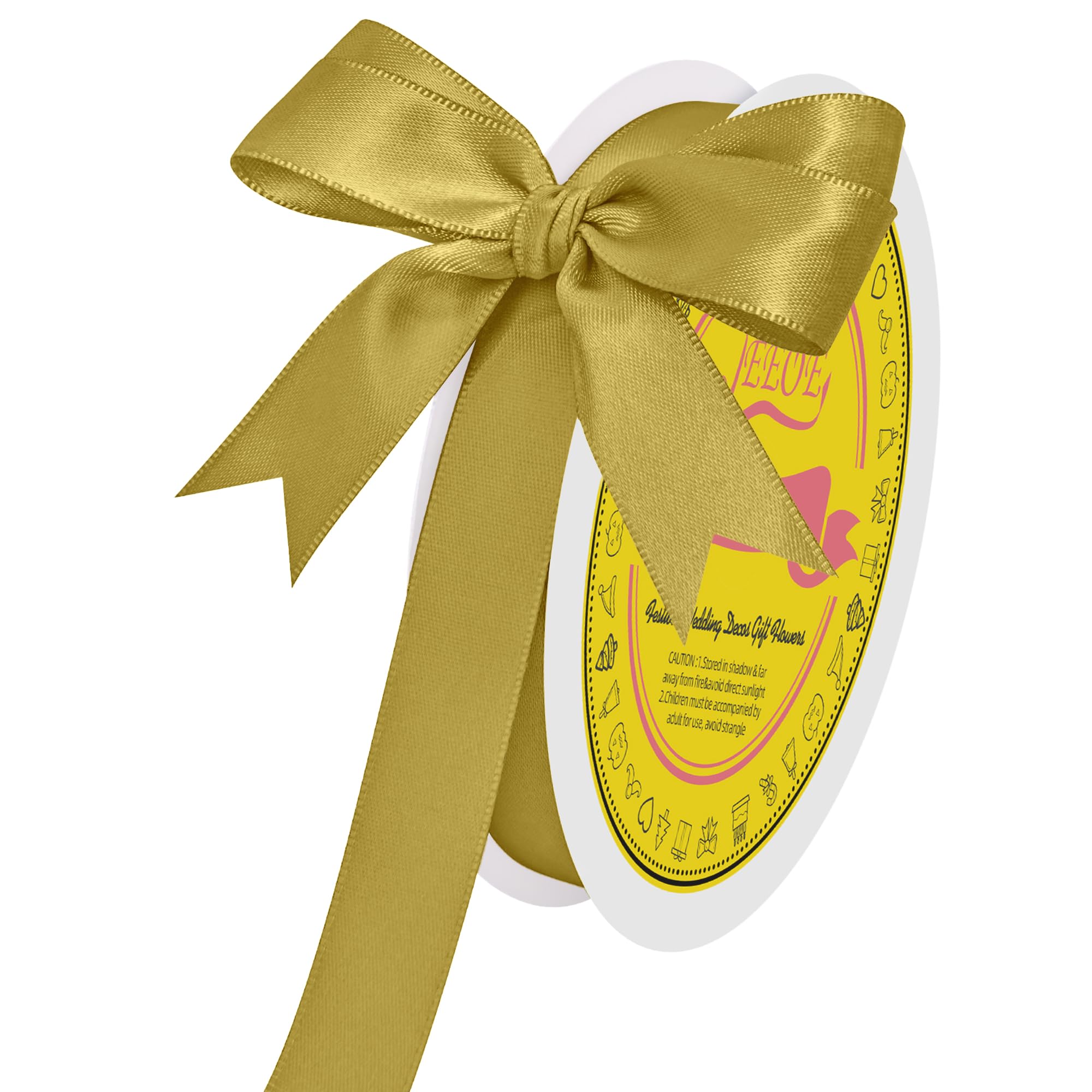 Double Face Cream Gold Satin Ribbon 5/8 inch X 50 Yards Polyester Cream Gold Ribbon for Gift Wrapping Very Suitable for Weddings Party Invitation Decorations and More
