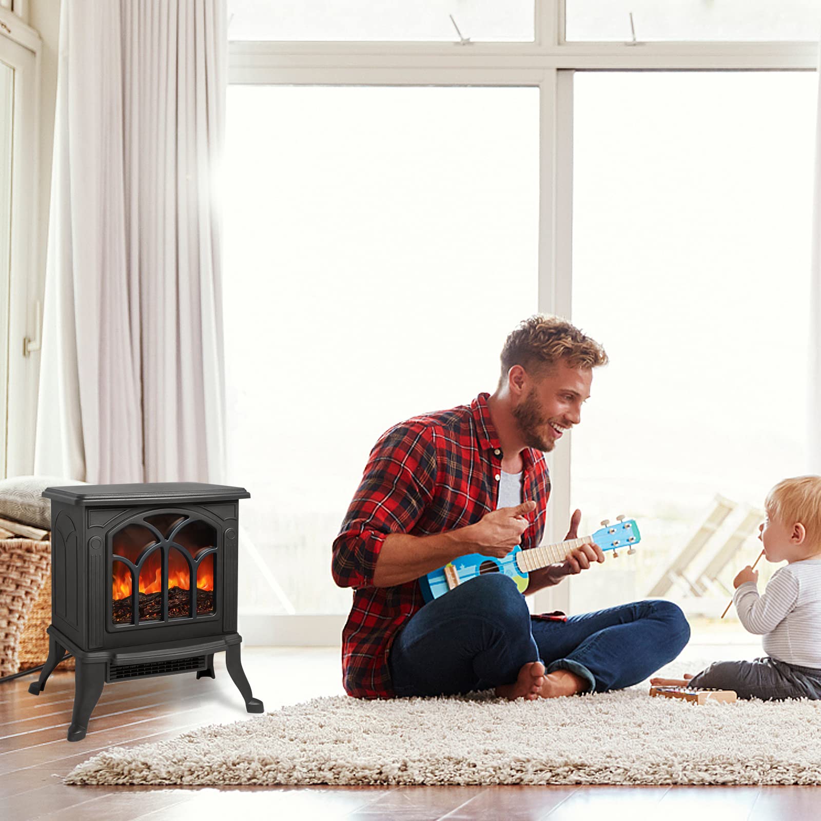 Froadp Elektrokamin mit Heizung und Kaminfeuer Heizung Elektrisch LED Kaminfeuer Effekt Kaminofen 750W / 1500W Elektro Heizungen Kamin Flammeneffekt Heizer Ofen für Wohnzimmer Esszimmer Schlafzimmer