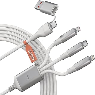 100W USB C to Multi Charging Cable, 10FT/3M [MFi Certified] 5A USB A/USB C to 3 in 1 Multi Fast Charging Cable with Lightning/Type C/Micro Connectors Universal Charger Cable for Laptop/Tablet/Phone