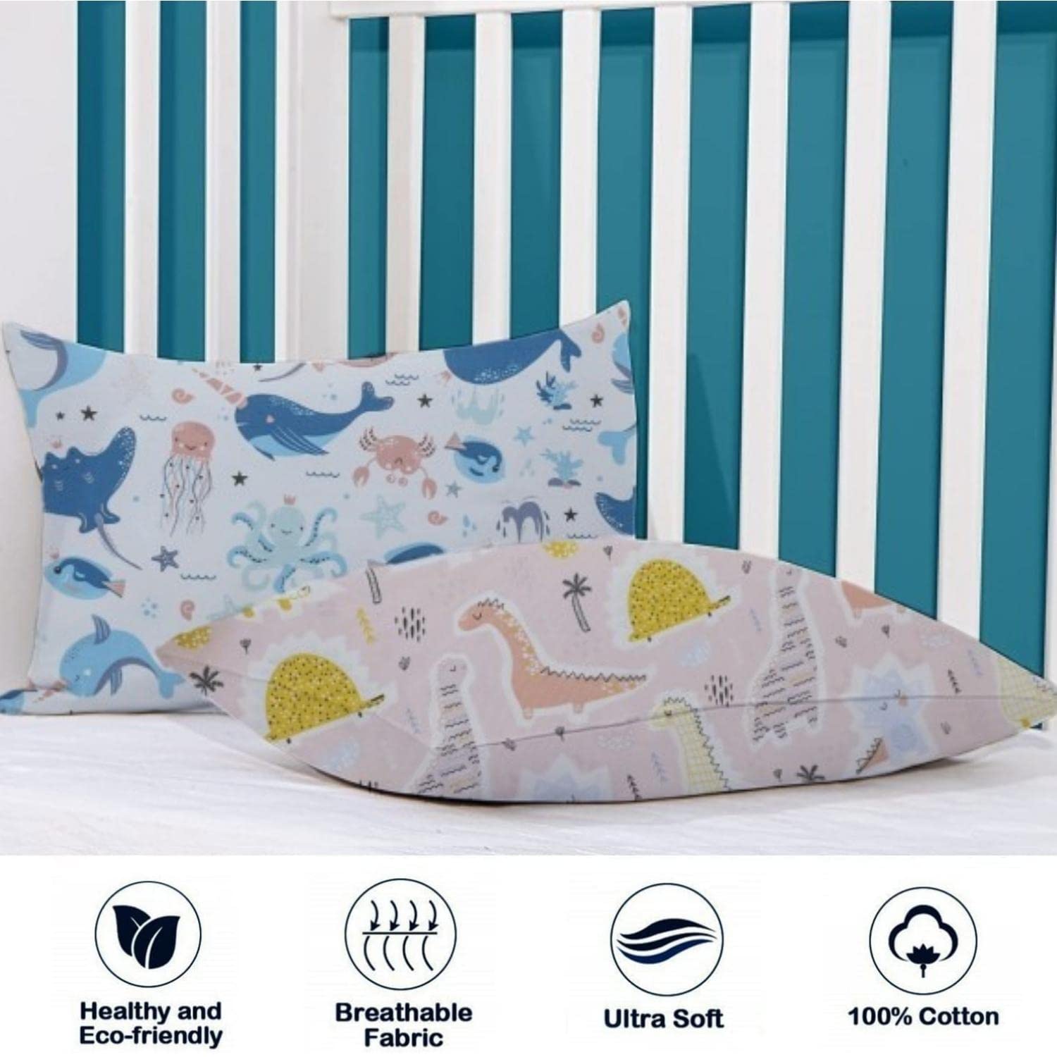 Baby Toddler Pillowcase, Cot Bed Pillow Pair Cases 40 X 60Cm, 2 Pack 100% Cotto | UK