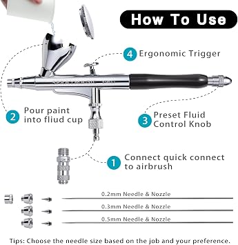 Airbrush Kit with Air Compressor - 85PSI Max Compressor, Air Brush Gun with 0.3mm Needle, Professional Air Brush Set - Complete Kit with Cleaning Tools (Airbrush Kit)