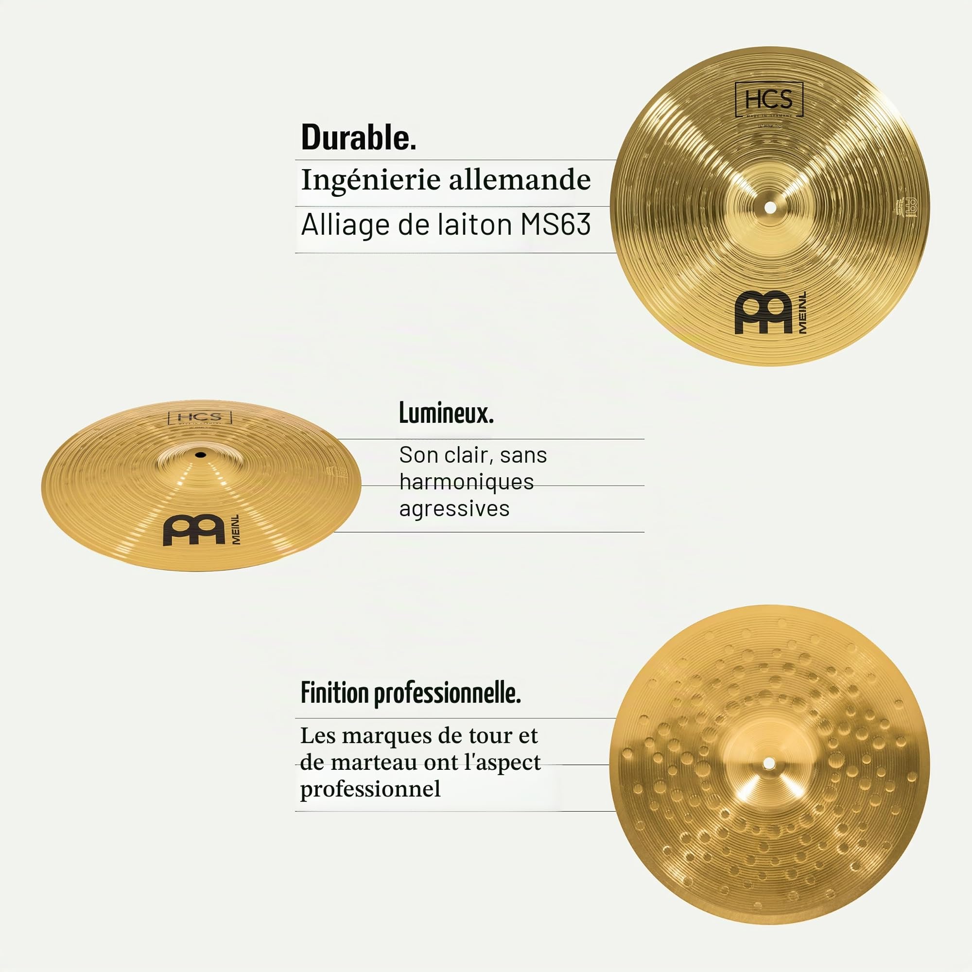 Meinl Cymbals HCS Cymbales Hihat 14 pouces (35,56cm) pour Batterie – Paire – Finition Traditionelle en Laiton, fabriquée en Allemagne (HCS14H)