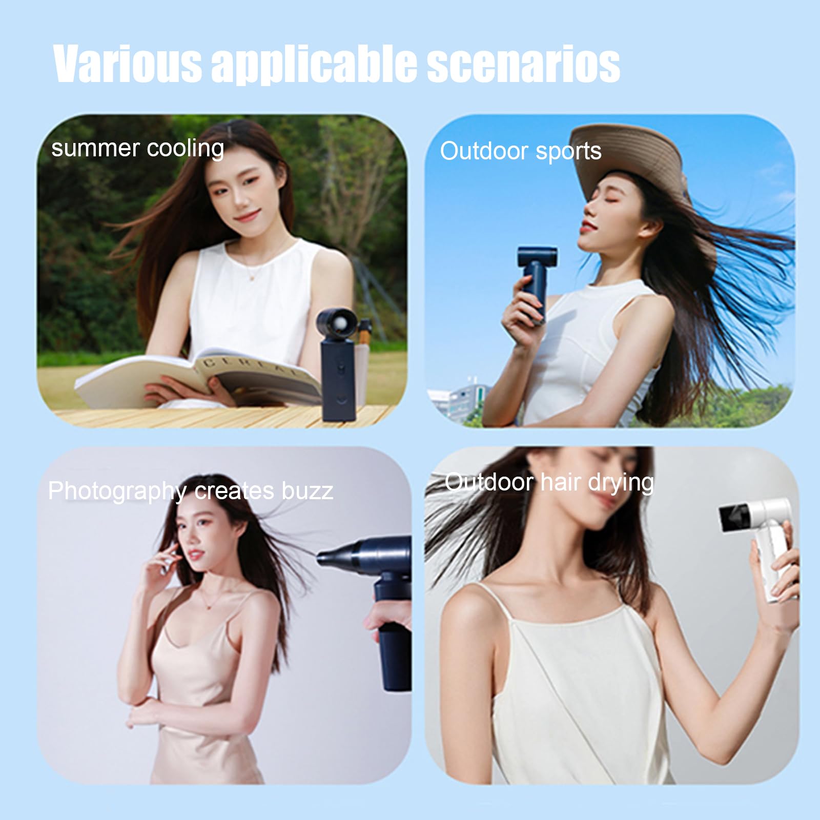 Mini ventilador de turbina de mano sin escobillas de 80000 rpm de alta velocidad 14 m/s, ventilador portátil para limpieza y actividades al aire libre, azul, 4500 mAh