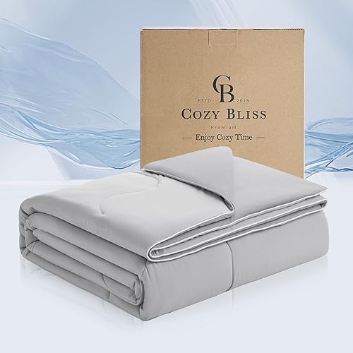 Cozy Bliss x Sorona - Edredón refrescante de fibra natural de viscosa tamaño Queen, manta refrescante reversible y sedosa con Q-Max>0.45 para Gris