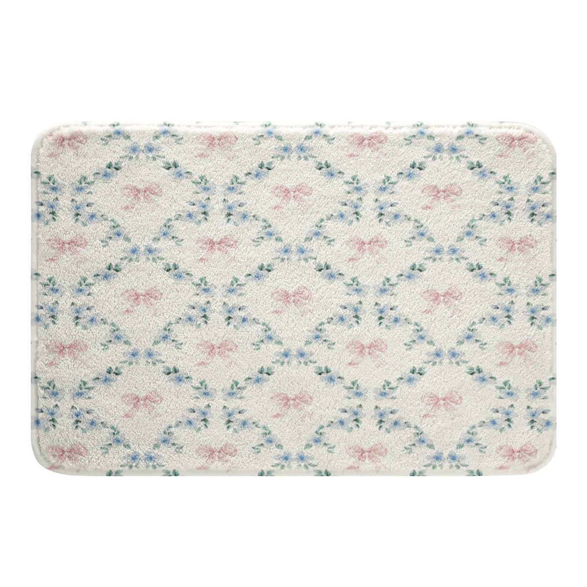 Erosebridal Pink Kawaii Ribbon Bow 20"X32" Bath Mat Non Slip for Kids Girls Teen,Blue Flowers Plaid Bowknot Bathroom Rug Cute Girly Bow Door Mat Plant