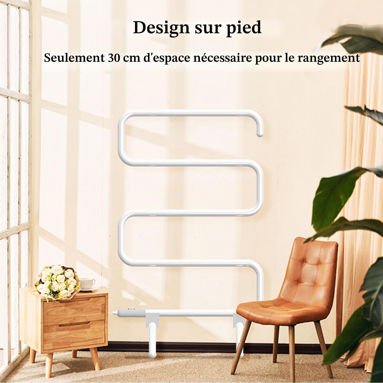 Sèche-Serviettes Électrique sur Pied, Porte-Serviettes Électrique 100W avec 5 Barres, Chauffe-Serviette Blanc Salle de Bain avec Thermostatique À Chaleur, Plug in