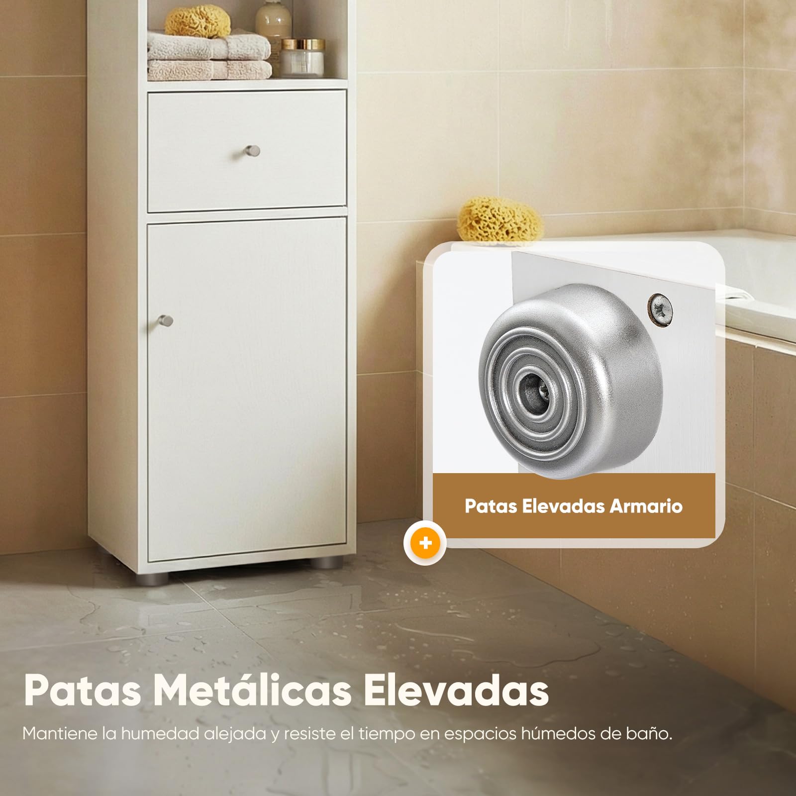 HOKEEPER Armario Estrecho y Alto para Baño, Mueble Baño Independiente con Cajón y Estanterías Ajustables