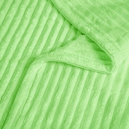 Vista 138 de Vessia Manta de franela de forro polar, 300GSM, acogedora manta a rayas verde salvia para sofá, cama y sofá, cálida y suave, acogedora manta