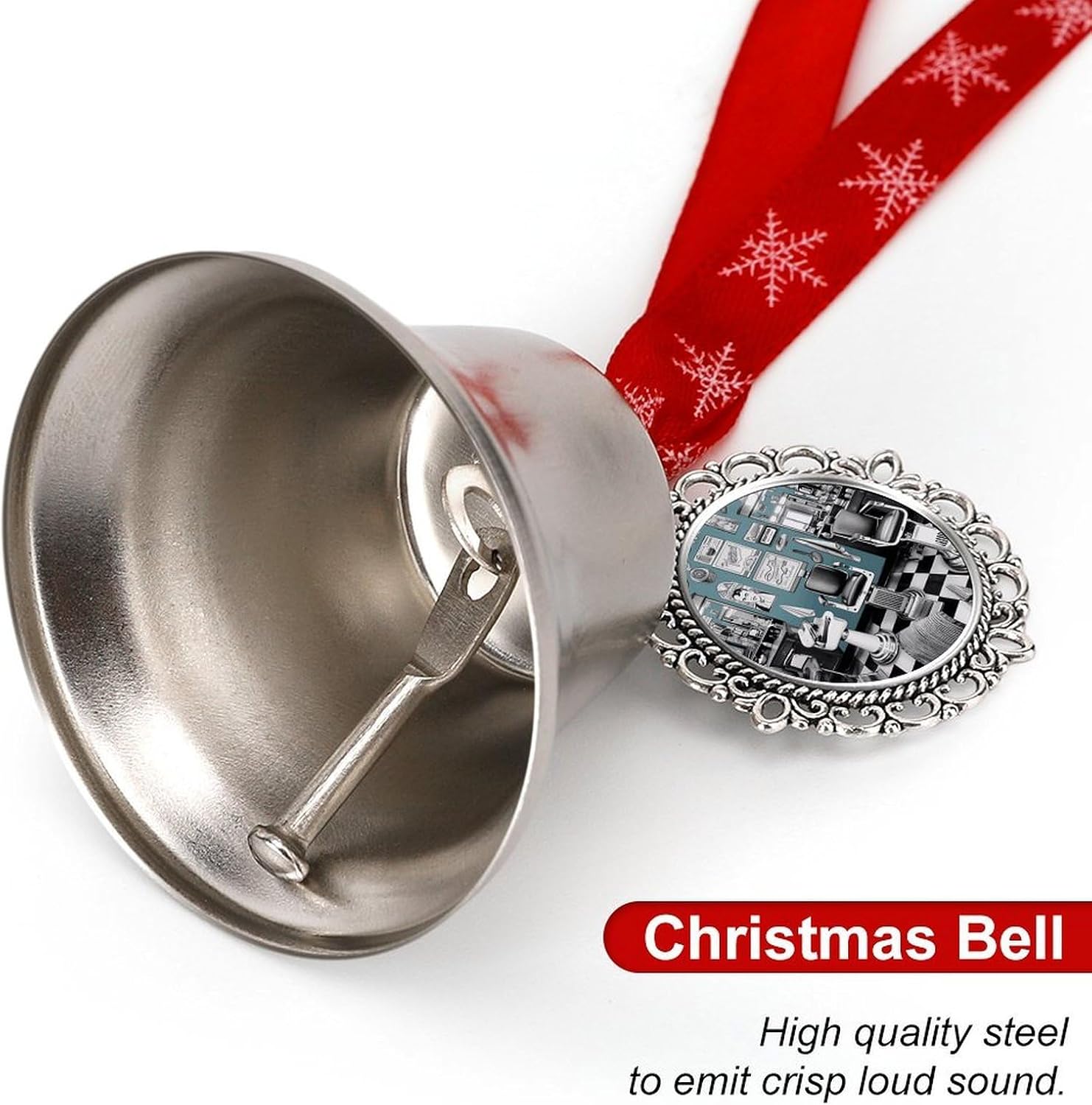 Barber Shop Bell Ornament Red Ribbon for Christmas Tree Holiday Decoration Personality Believe Bell Ornaments Sleigh Bells for Winter New Year Party Supplies