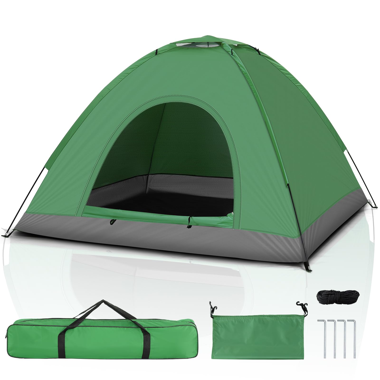 LEADZM Tente de camping portable pour 3 à 4 personnes, imperméable, coupe-vent, protection UV, structure en fibre de verre, idéale pour le camping, les pique-niques, bleu
