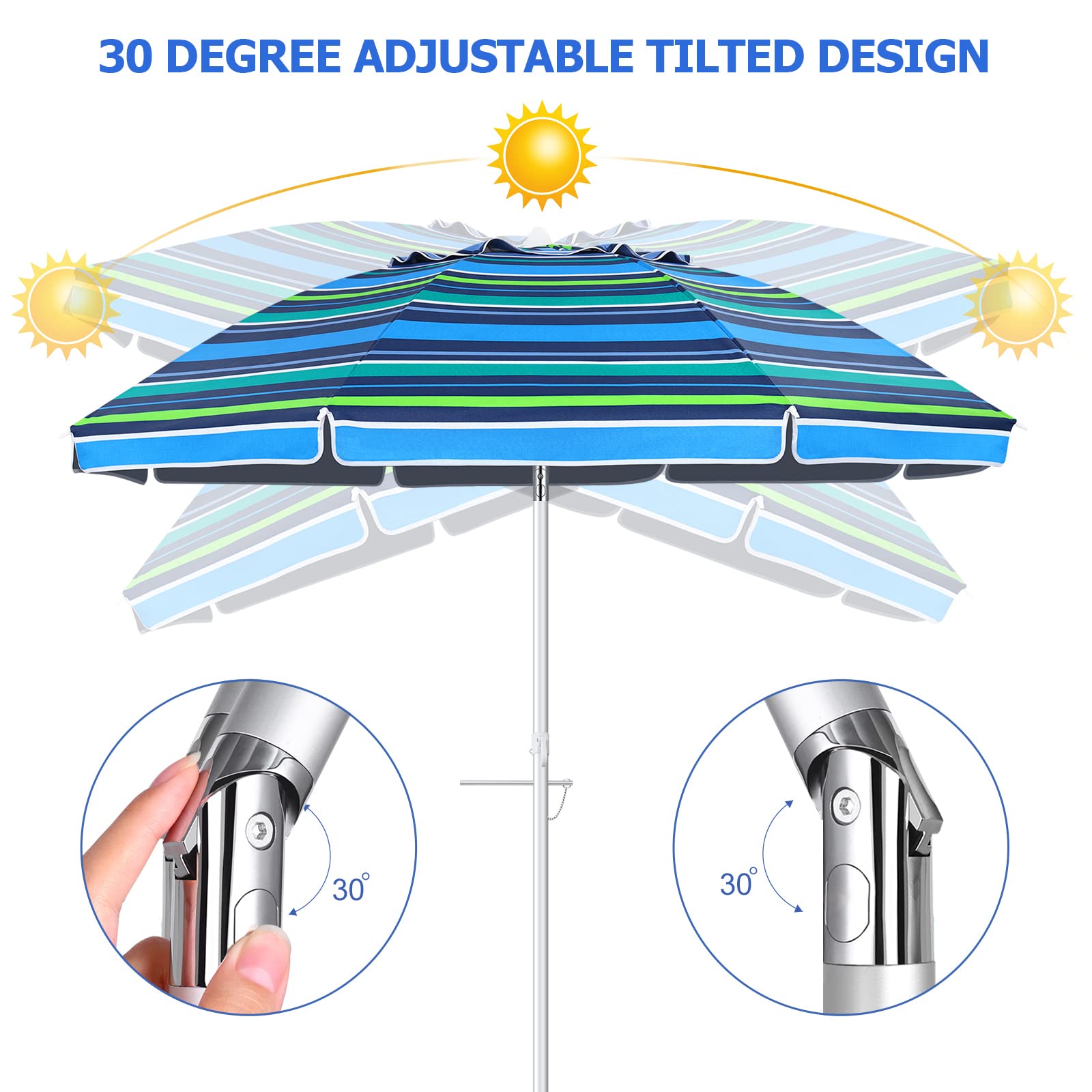 Zweilagiger Sonnenschirm Großer Strandschirm Mit 360°-Neigung & UV-Schutz – Perfekt Für Garten, Pool & Picknick (220 Cm, Blau) Strandschirm Klein