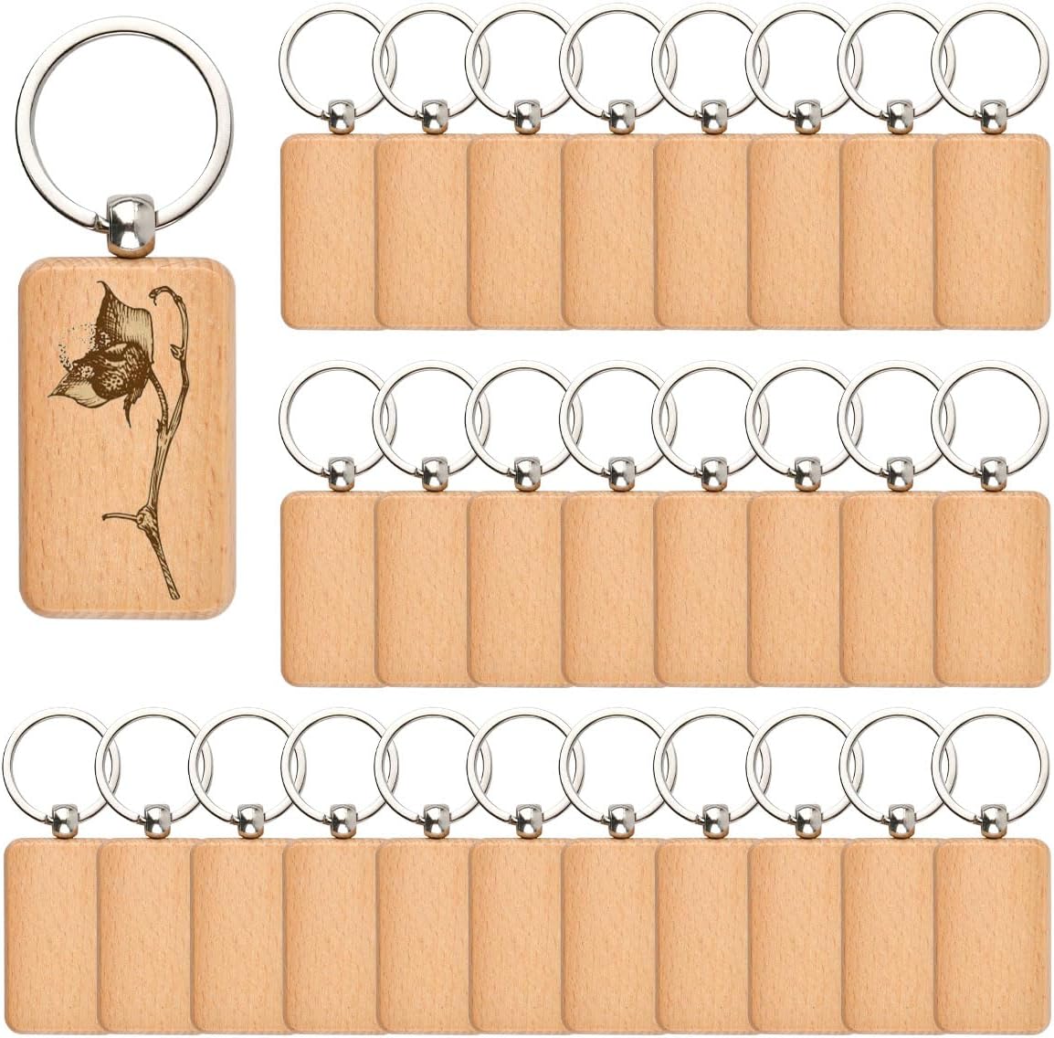 OTYMIOW 30PCS Wooden Keychain Blanks Unfinished Wood