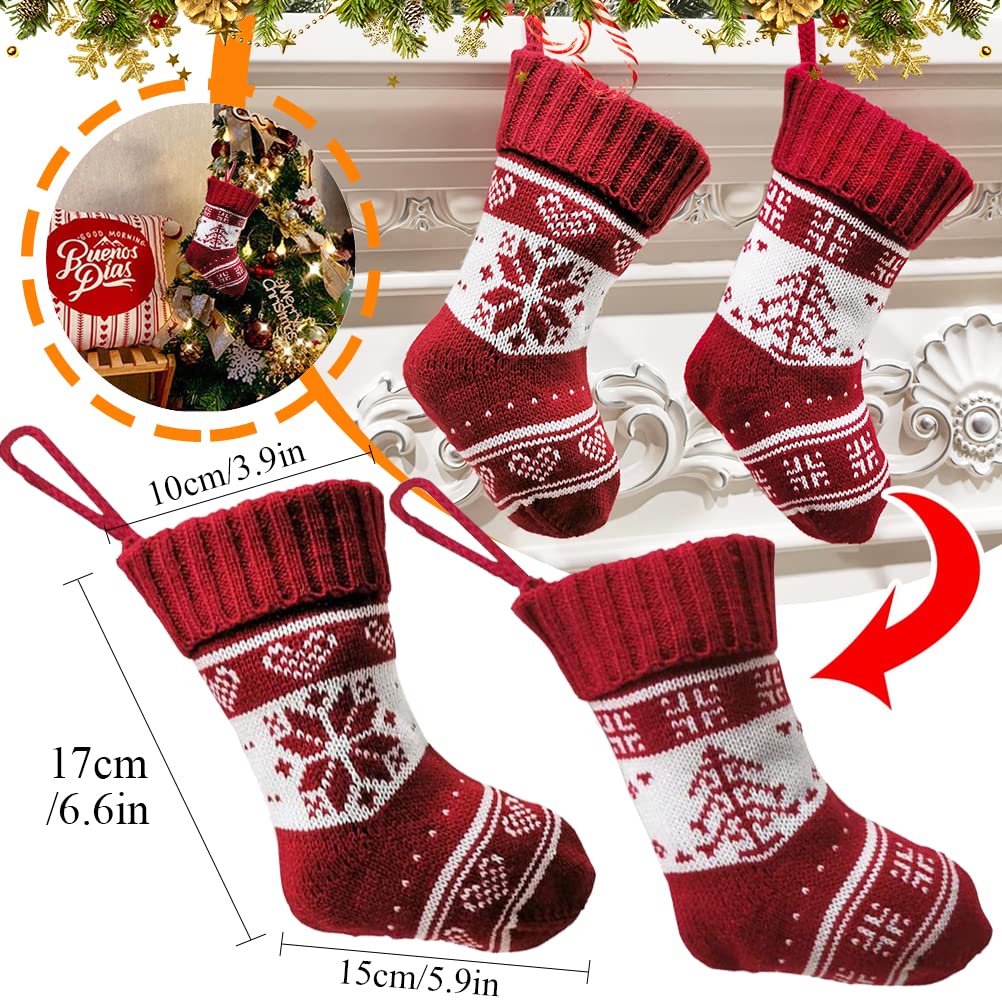 Set 2 Calze Natalizie Rosse Da Appendere - Piccole, In Maglia, Per Decorazioni Albero O Camino, Personalizzabili