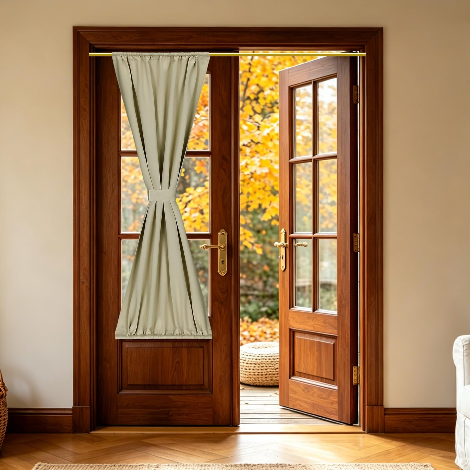 sourcing map 1 PC French Door Curtain, 63.5 x 203cm Blackout Thermal Insulated Energy Saving Drape Polyester Rod Pocket Curtains & Drapes for Kitchen Front Door Window Treatments, Cappuccino — image 1