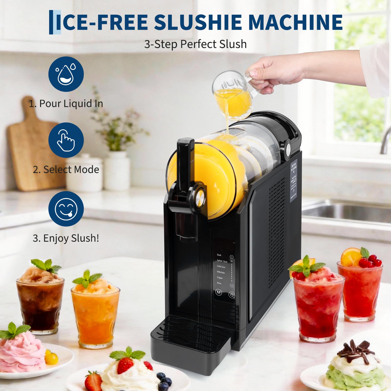Slush Maschine für Zuhause 2,5L, 5-in-1 Eismaschine für Slushies, Cocktails, Milchshakes, Frappé & Frozen Drinks | 15-40 Min. Herstellzeit | Manuelle Temperaturkontrolle | Auto-Clean