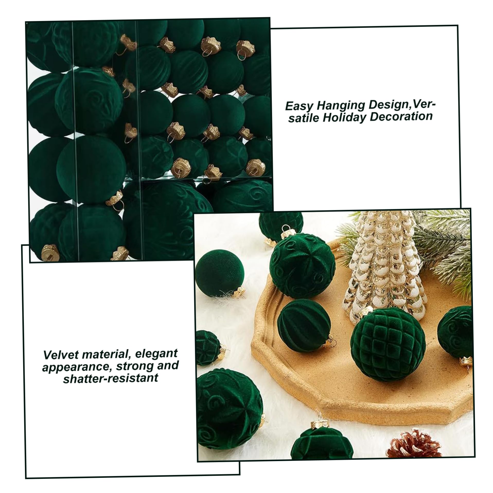 46 Pezzi Ornamenti Natalizi in Velluto 3 Dimensioni Ornamenti Vintage Floccati con Palline di Natale Infrangibili per Albero di Natale Vacanze Festa di Nozze Verde Scuro, Palla