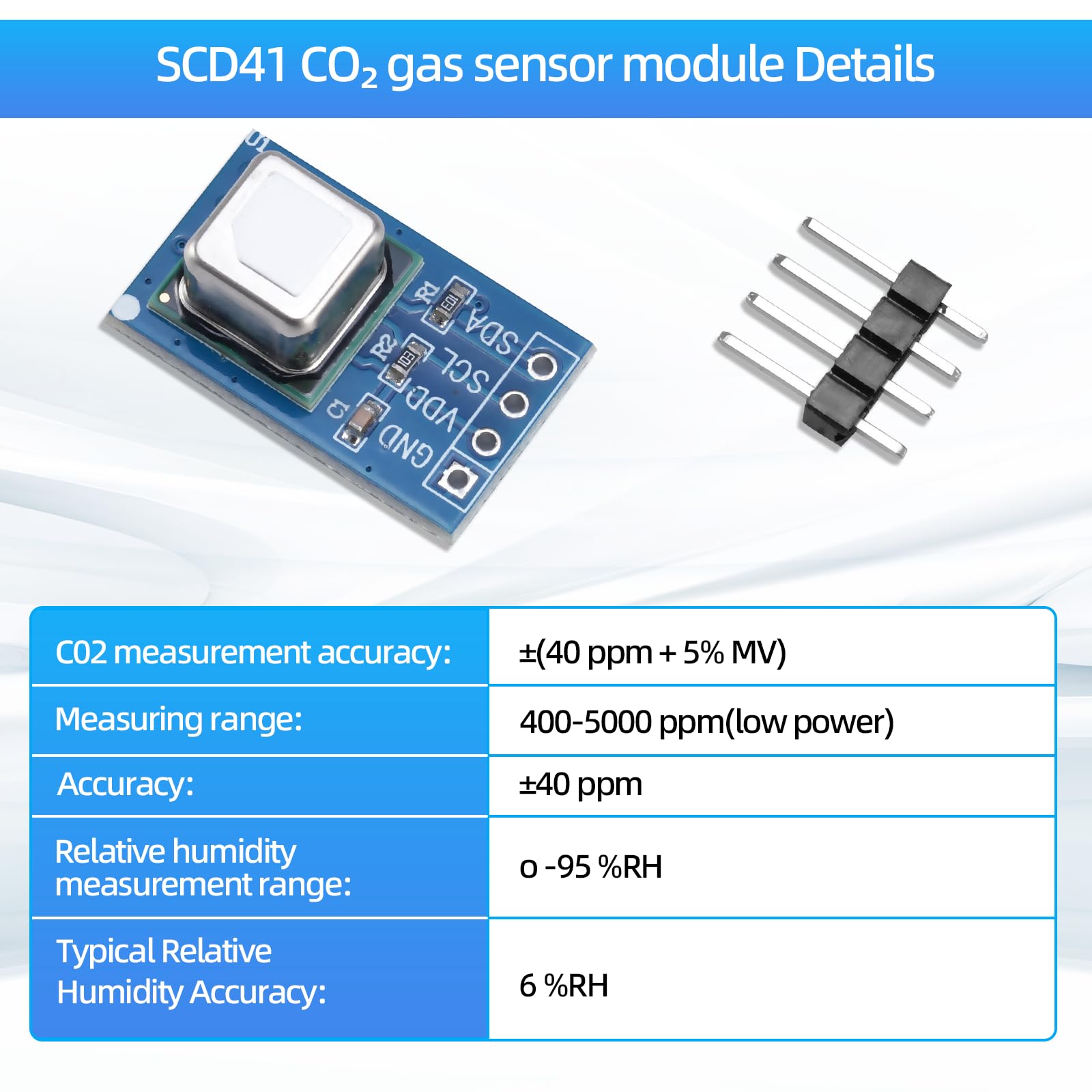 3 módulos de sensor de gas SCD41 CO2, módulo de sensor de gas, detecta CO2, sensor de temperatura y humedad 2 en 1, sensor de control de calidad del aire I2C, comunicación 2,4-5,5 V